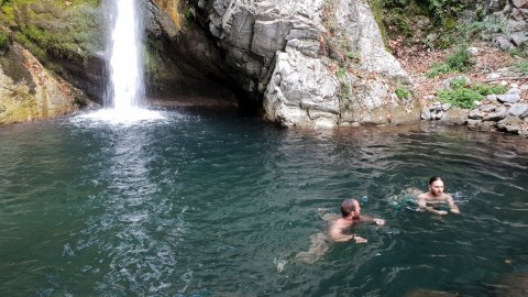 Hiking Kounoupitsa waterfall and Pozar thermal springs